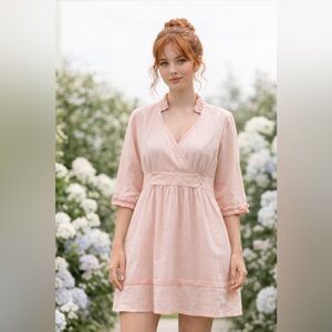 NWT‎ Cotton Babydoll Dress Women’s Medium Pink Cottage Core Romantic Retro